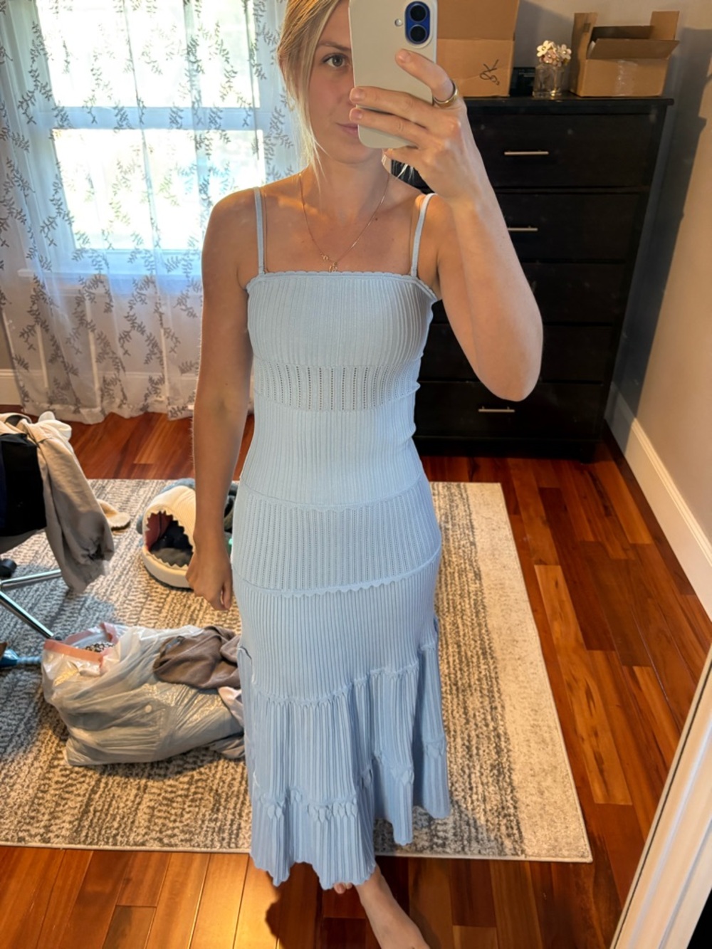 Finley Powder Blue Ribbed Tiered Maxi Dress - Picture 4 of 4